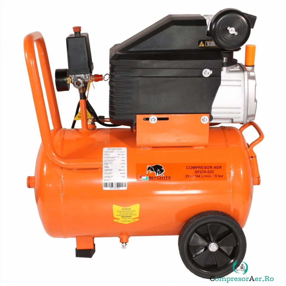 Compresor de aer cu ulei Bisonte SF020-025, debit aer 187 l/min. butelie 25 l la 728.99 lei ron